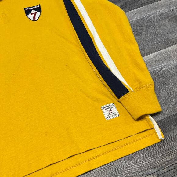 Vintage 90s Y2K American Eagle #7 Yellow Mens Large Long Sleeve Rugby Polo Shirt - Picture 10 of 11